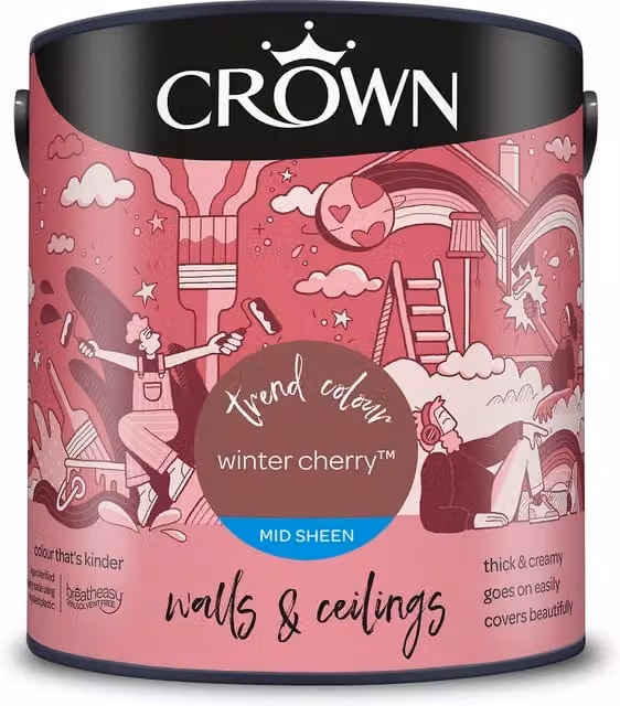 Crown Walls and Ceilings Mid Sheen Emulsion in Winter Cherry, 2.5l
