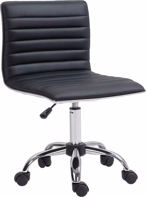 Rolipo Armless Faux Leather Task Chair in Black with 360 Degree Swivel Wheels