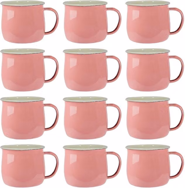 Argon Tableware Enamel Belly Mugs, 375ml, Pink and White, Set of 12 – 4