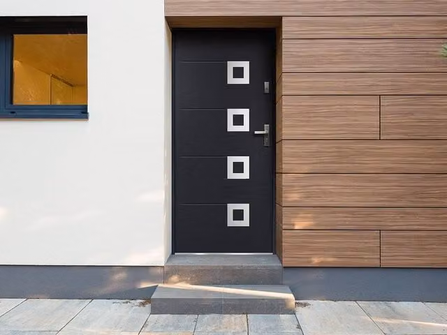 Vente-unique Modern Entrance Door in Solid Steel and Stainless Steel, Dark Grey, H: 207 cm, W: 100 cm