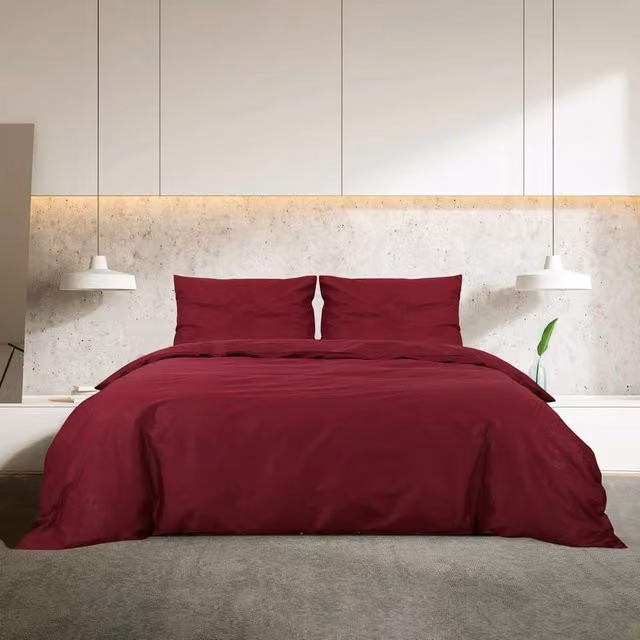 Berkfield Home Elegant Duvet Cover and Pillowcase Set in Bordeaux Red, Lightweight Microfibre, W/D/H: 200 x 200 cm and 80 x 80 cm – 1