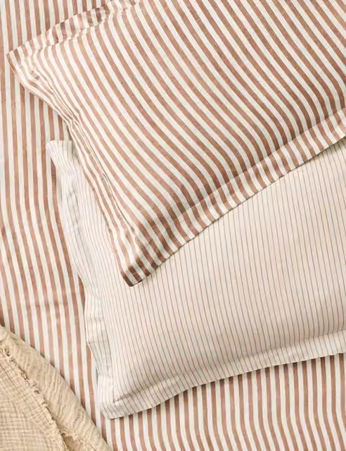 YARD 2 Pack Hebden Stripe Pure Cotton Pillowcases, Brown Mix