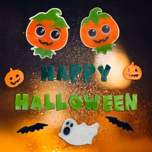 The Boo Crew Halloween Pumpkin Gel Window Stickers in Orange and Multicolour