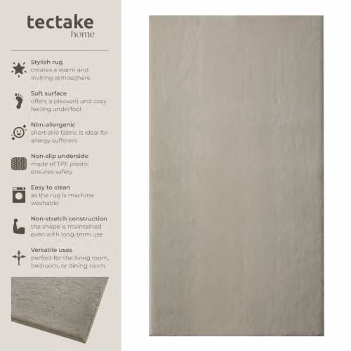 tectake Fluffy Short-Pile Rug in Sand, Allergy-Friendly and Washable with Non-Slip Underside, W/D: 80 x 150 cm – 2