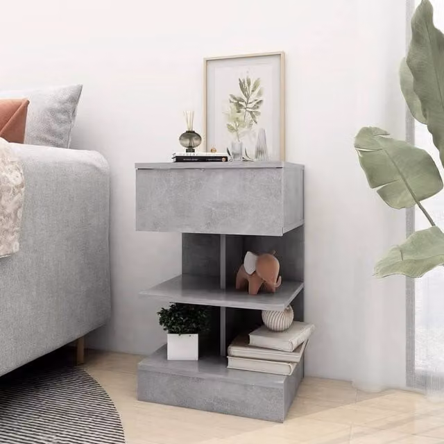 Berkfield Home Beautiful Bedside Cabinet in Concrete Grey, W/D/H: 40 x 35 x 65 cm