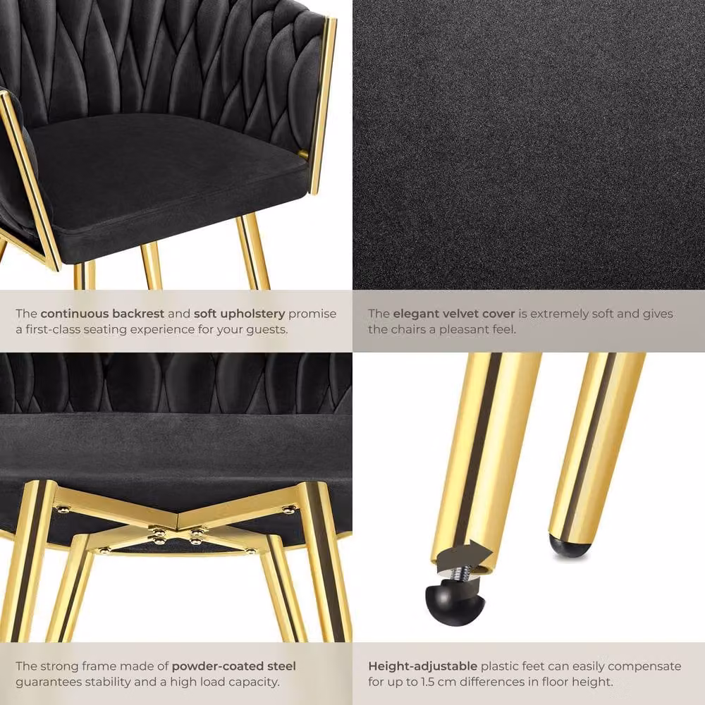 tectake Astano Dining Chair Set of 6, Black Velvet with Metal Frame – 5