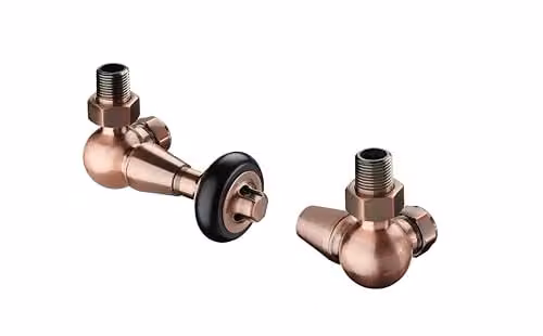 Terma Traditional Thermostatic TRV and Lockshield Set, 3-Axis Corner Valve, Antique Copper – 1