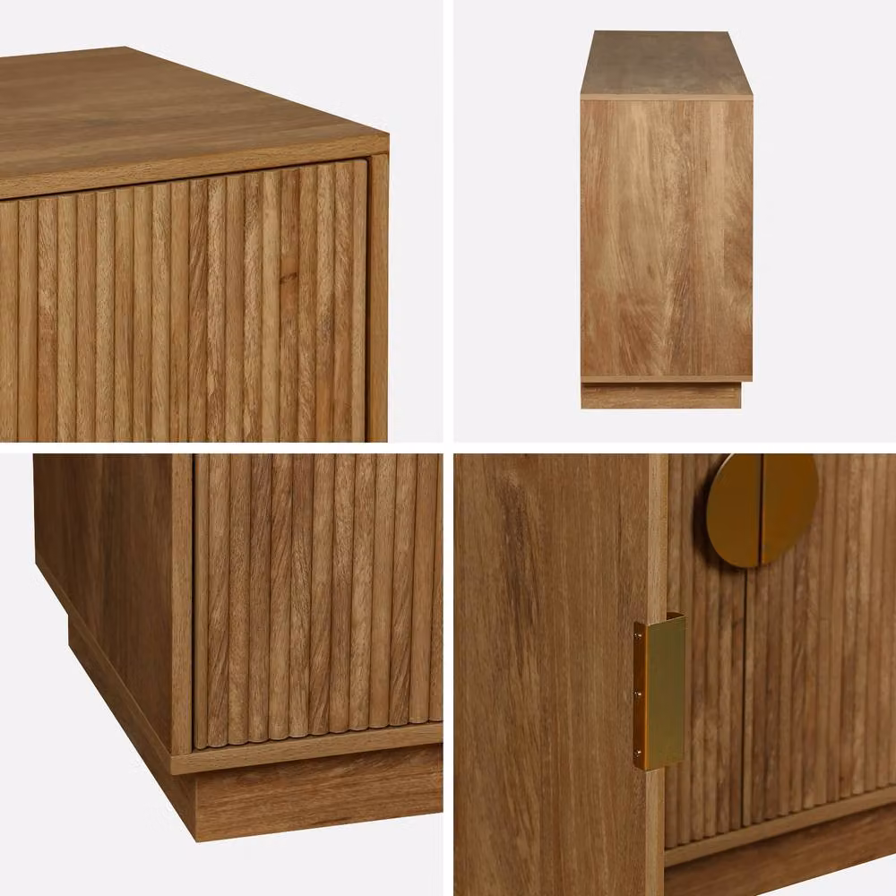 sweeek Exotic 4-door Mango Wood Effect Sideboard in Brown and Gold, W: 160 cm, H: 75 cm, D: 40 cm – 2