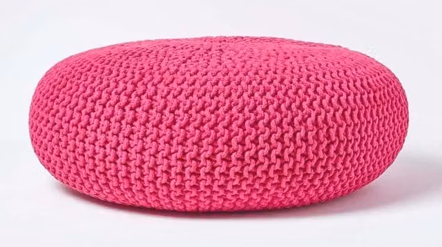 Homescapes Large Round Pink Cotton Knitted Pouffe Footstool – 1
