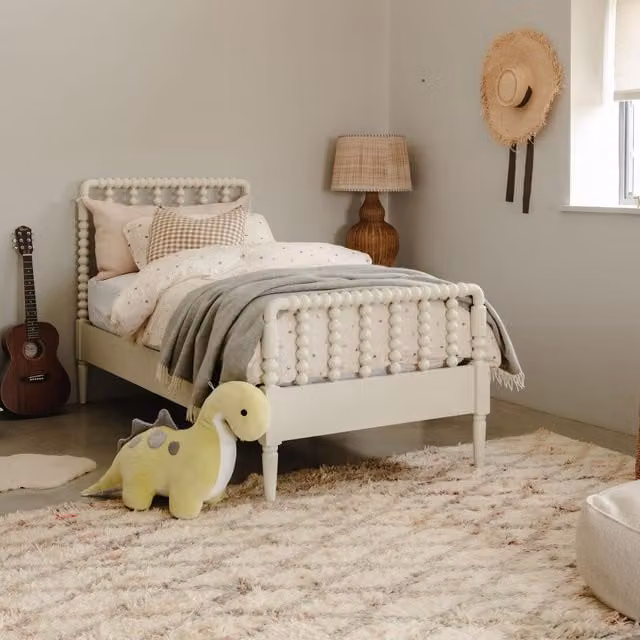 Cromwell Bobbin Bed in Linen Cream, Single, W/D/H: 90 x 190 cm
