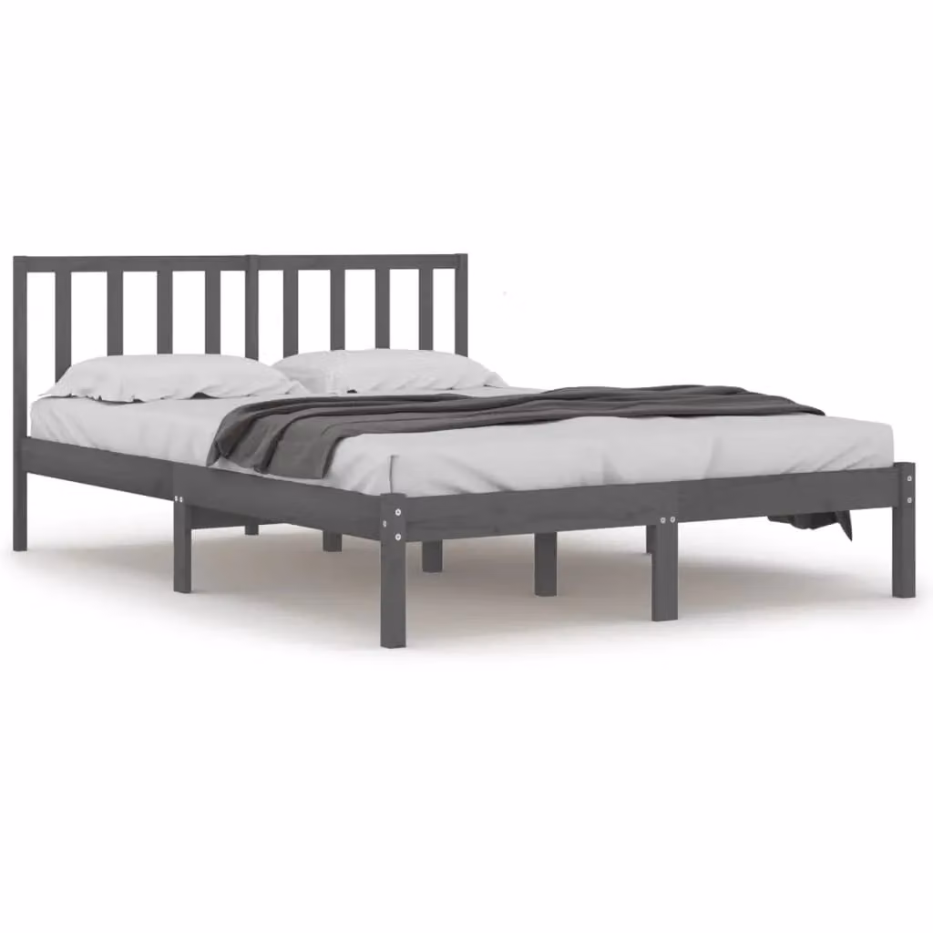 Berkfield Home Grey Solid Wood Pine Bed Frame W/D/H: 200 x 200 cm – 2