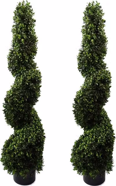 Pair of UV Resistant Green Spiral Artificial Boxwood Twist Trees, H 120 cm x W 18 cm