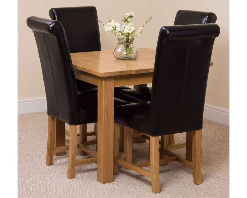 Thats Furniture Oslo Oak Small Square Dining Table and 4 Washington Black Leather Chairs W/D/H: 90 x 90 x 75 cm – 2