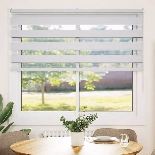 Berkfield Home White Zebra Day and Night Blind with Polyester Fabric, W: 150.9 cm, H: 155 cm