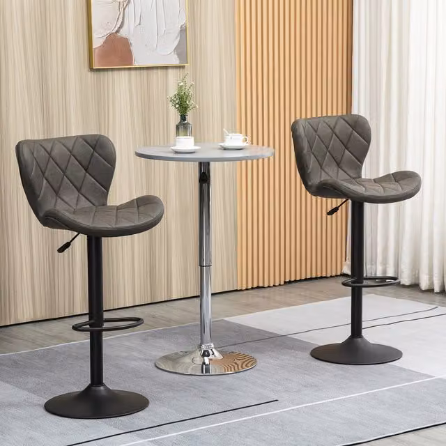 HOMCOM Set of 2 Modern Swivel Bar Stools in Grey Synthetic Leather with Metal Frame