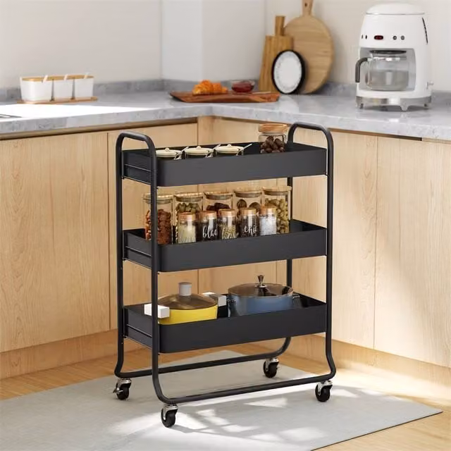 EONLION Black 3-Tier Metal Storage Trolley