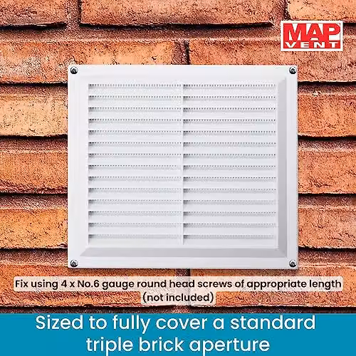 Map White Plastic Louvre Air Vent with Flyscreen and Triple Brick Grille Cover for Interior and Exterior Use, W/D/H: 22.9 x 22.3 x 2.3 cm – 3