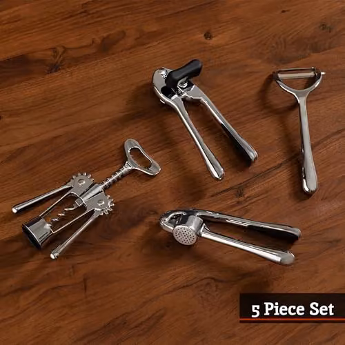 Premier Housewares 5-Piece Kitchen Gadget Set in Silver and Black with Wooden Stand – 2