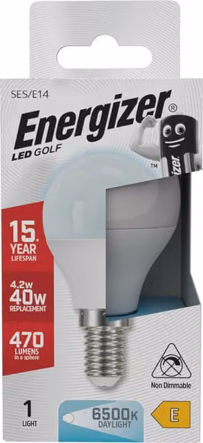 Energizer LED Golf E14 SES Bulb, 470lm, 6500K Cool White Daylight