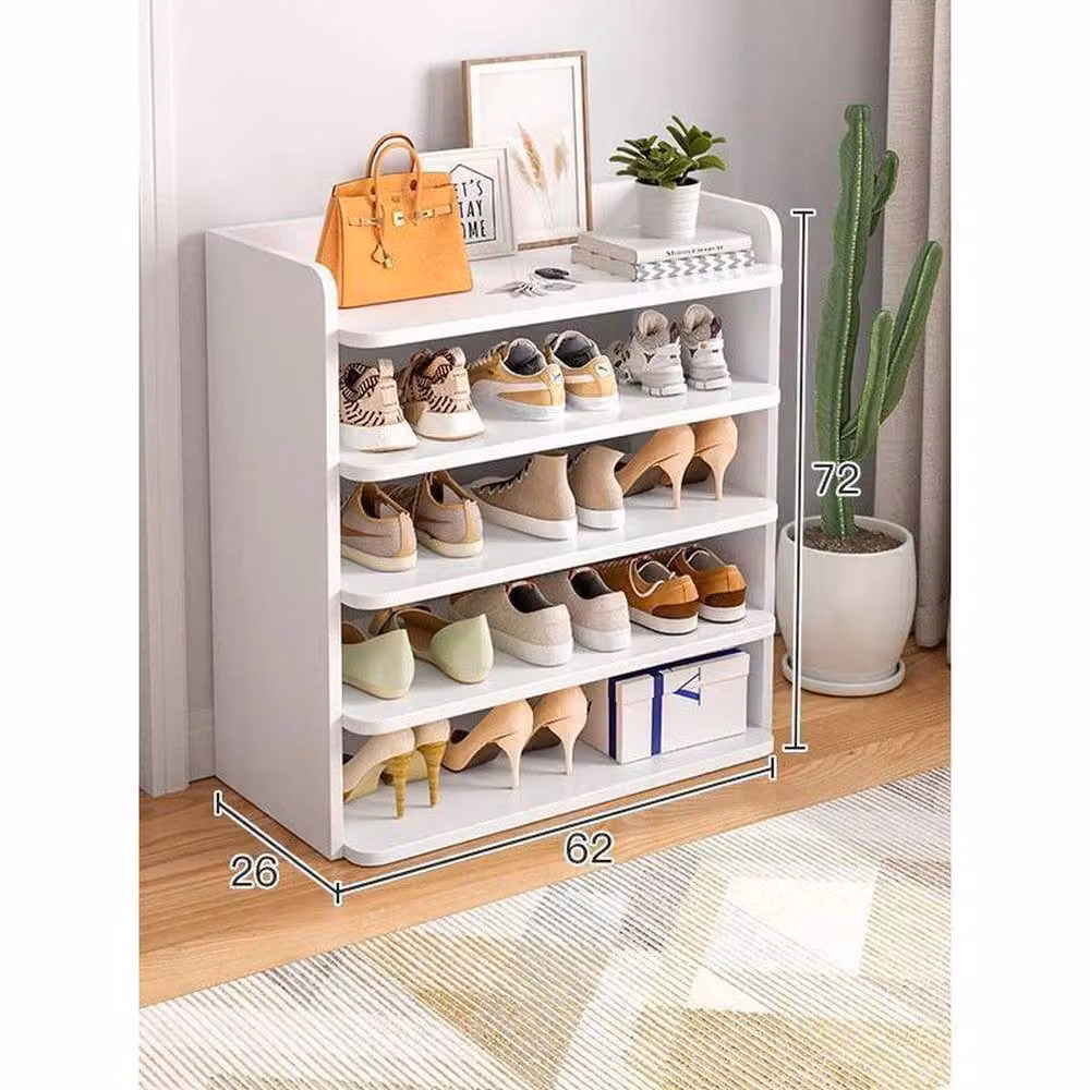 Kelvenix Narrow White Wooden Hallway Shoe Rack with Back Panel – 2