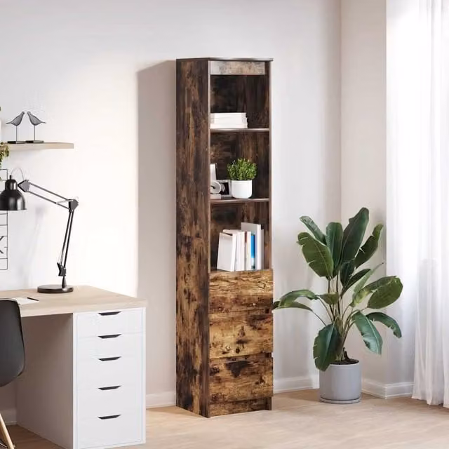 Berkfield Home Smoked Oak Highboard in Brown, W/D/H: 37.5 x 35 x 180 cm