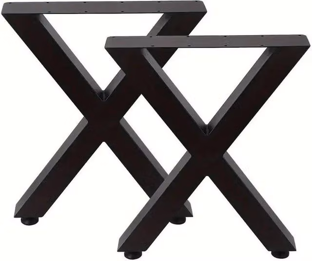 NESTLUNE Set of 2 Black Industrial Metal X Shape Table Legs, Matt Finish, W/D/H: 30 x 40 x 30 cm