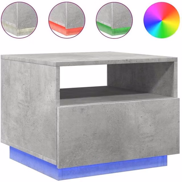 Berkfield Home Modern Coffee Table with LED Lights in Concrete Grey, W/D/H: 50 x 49 x 40 cm