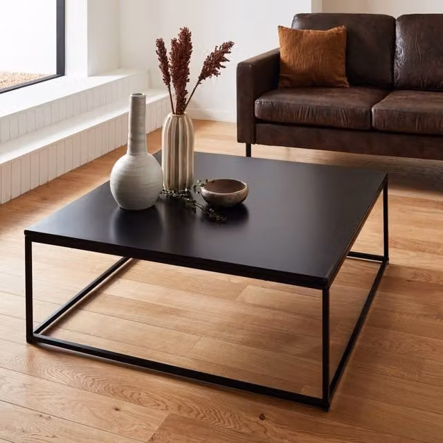 Sweek Industrial Square Metal Coffee Table in Matt Black