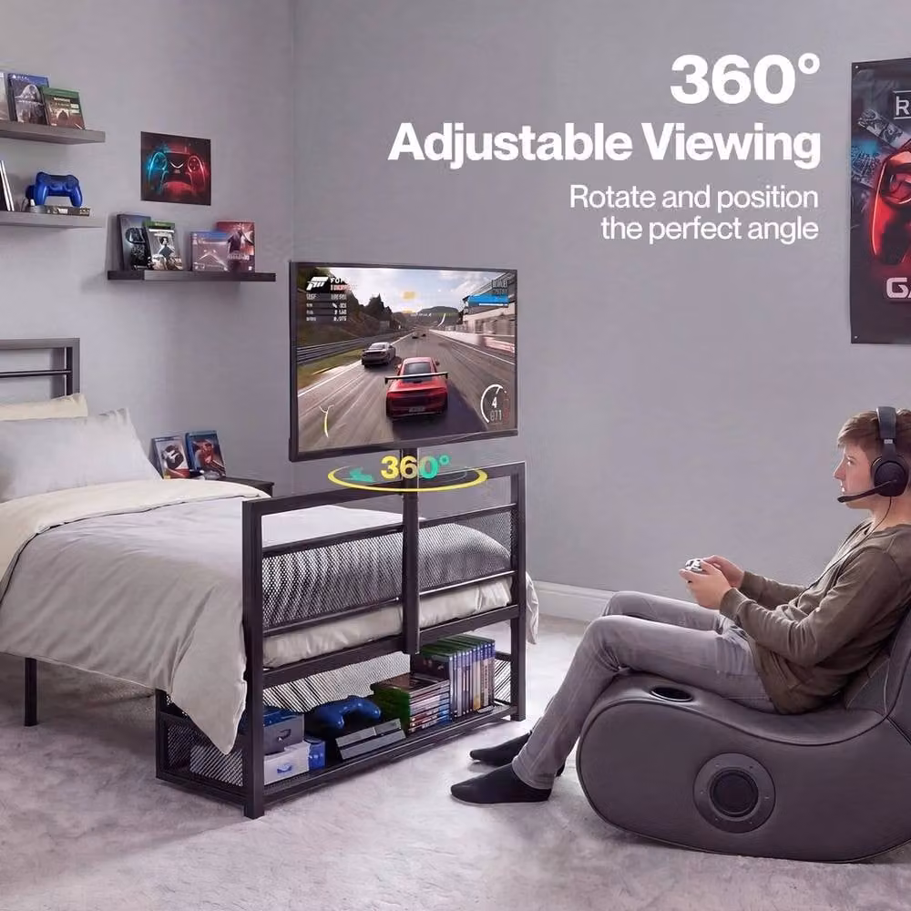 FORGEVIO Black Metal Single Gaming Bed Frame with USB Charging Port and Side Compartments, W/D: 60 x 120 cm – 3
