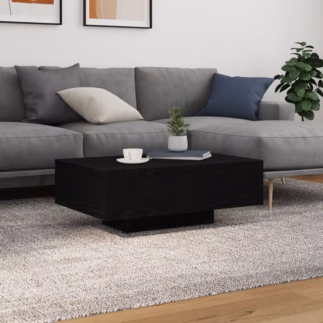 Berkfield Home Modern Black Oak Coffee Table with LED Lights, W: 85 cm, D: 55 cm, H: 31 cm