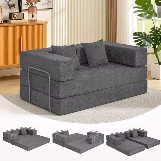 FORGEVIO Grey 2 Seater L-Shape Sectional Sofa Bed with Sleeping Function – 1