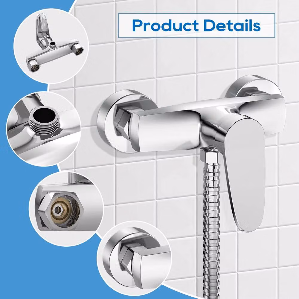 FLAVORA Chrome Single Lever Exposed Wall Mounted Shower Mixer Valve in Silver – 3