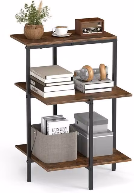 Costway 3-Tier Industrial Square Side Table with Shelves in Brown and Black – 1