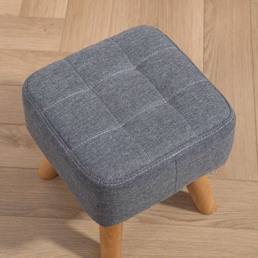 VOGREX Modern Fabric Footstool in Grey with Wood Frame – 4