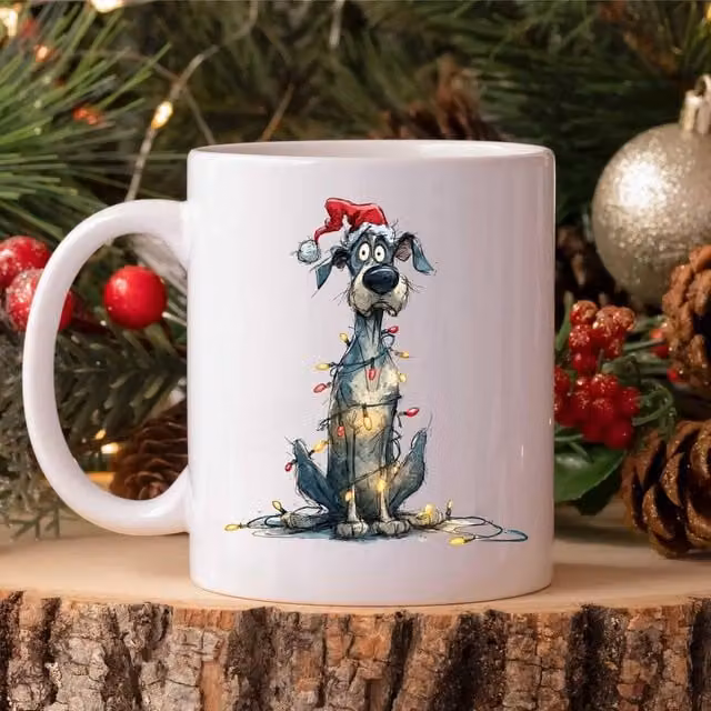 60 Second Makeover Great Dane Christmas Lights Ceramic Mug in White – 1