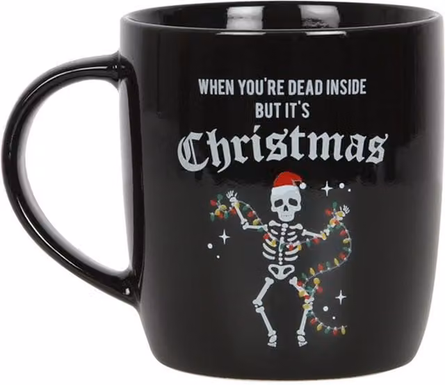 KDMD Dead Inside Christmas Skeleton Mug, Black, 500 ml