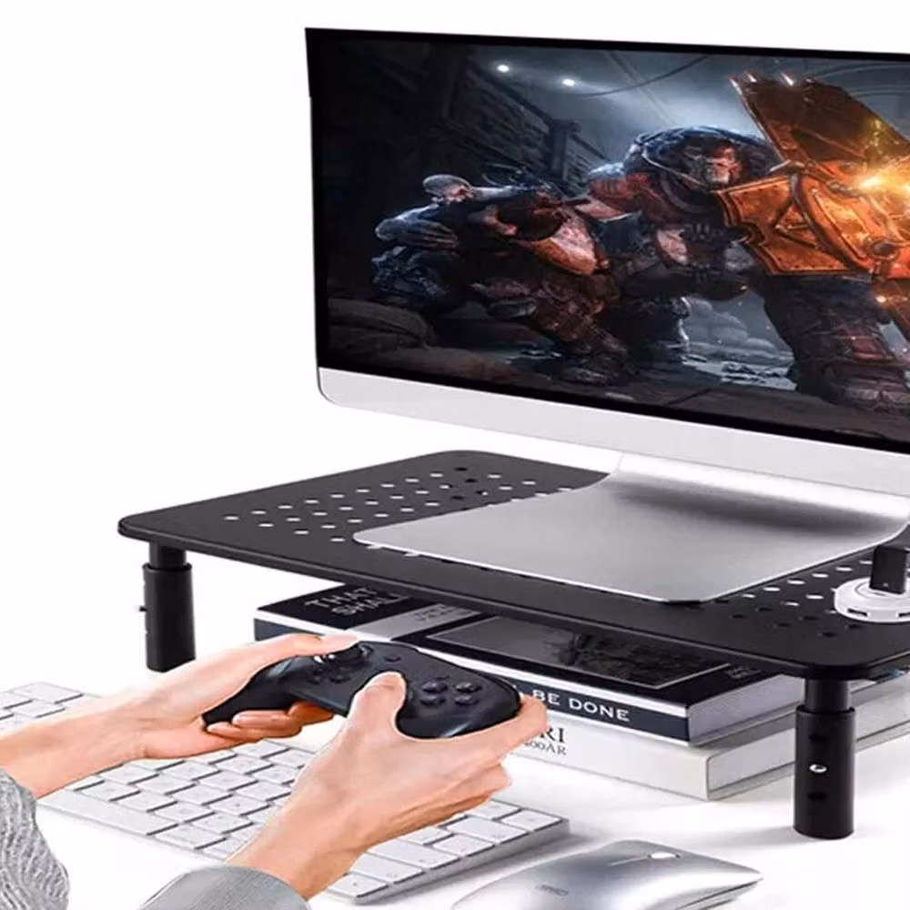 KORVIXA Ergonomic Monitor Stand Riser in Matt Black Metal, Width: 100 cm – 4