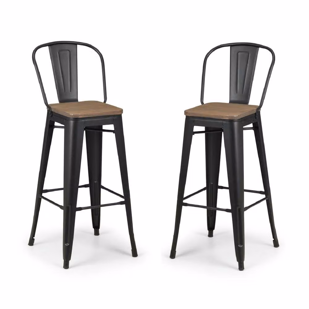 netfurniture Camden Industrial Metal and Wood Bar Stools, Set of 2, Black Matt – 3