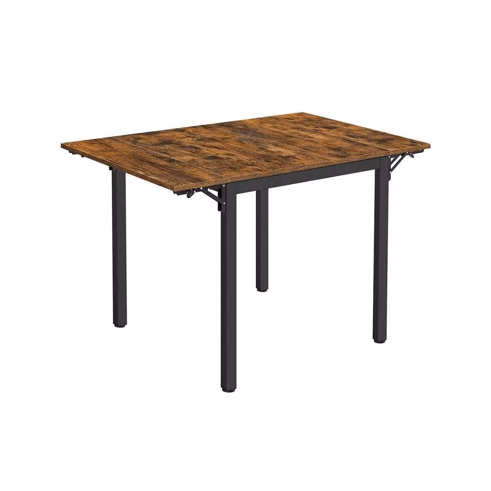 Pirlo Plush Industrial 4 Seater Drop Leaf Dining Table in Rustic Brown, W/D/H: 120 x 78 x 76.2 cm – 7