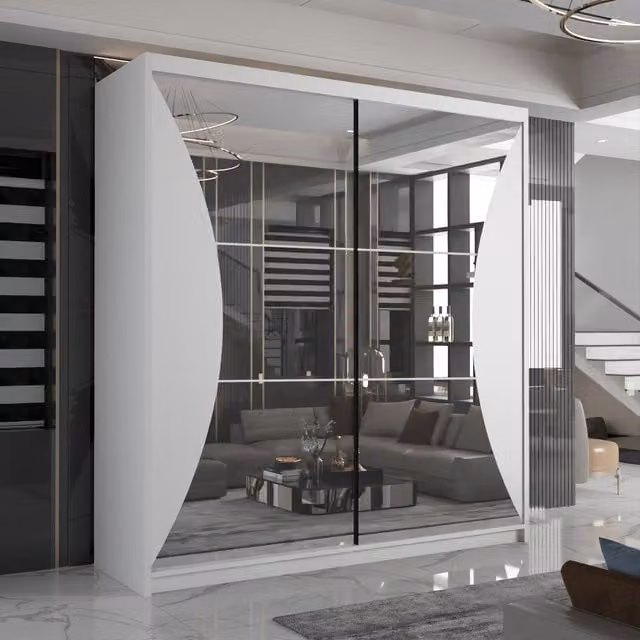 Sliding Wardrobes 4U Modern White Sliding Wardrobe with Integrated LED Lighting W: 150 cm, D: 62 cm, H: 217 cm – 1