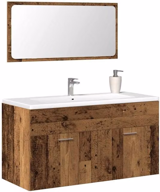 Berkfield Home Wall Mounted Bathroom Cabinet with Mirror in Brown Rustic Old Wood – 1