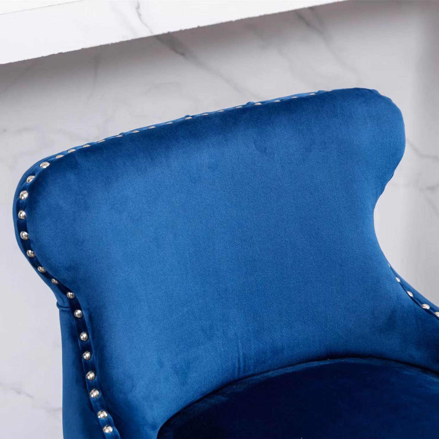 HomeTouch Set of 2 Contemporary Velvet Upholstered Wing-Back Barstools in Grey and Blue – 4