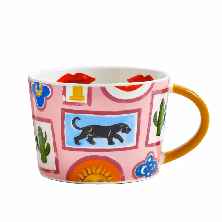 Eleanor Bowmer Electric Coast Icon Ceramic Stoneware Mug in Pink and Multicolour, 330 ml