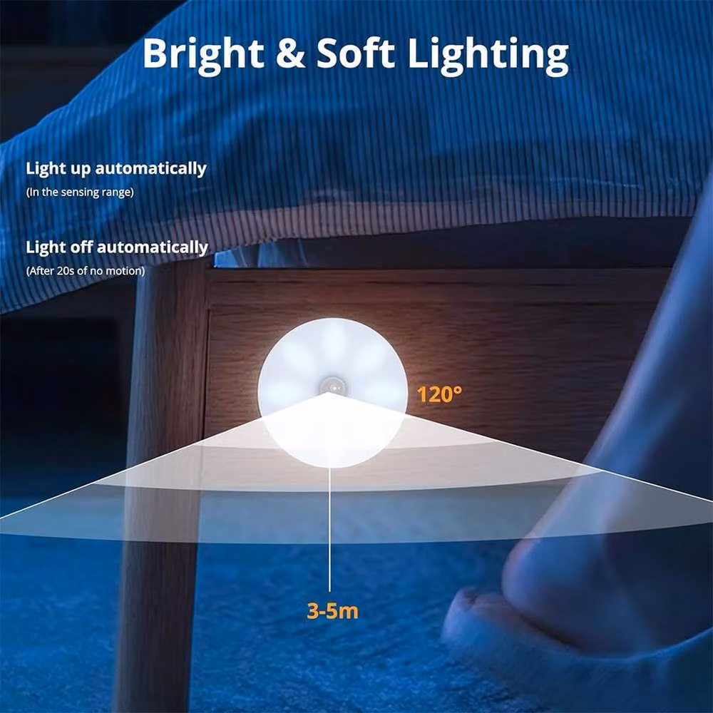 SPETLEK White LED Motion Sensor PIR Night Light with USB Rechargeable Battery for Cabinets, Stairs and Walls – 3