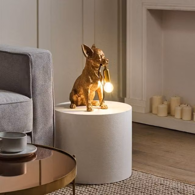 Wyld and Coco Gold Chihuahua Table Lamp, Polyresin Dog Figurine Bedside Light in Gold/Brass – 1