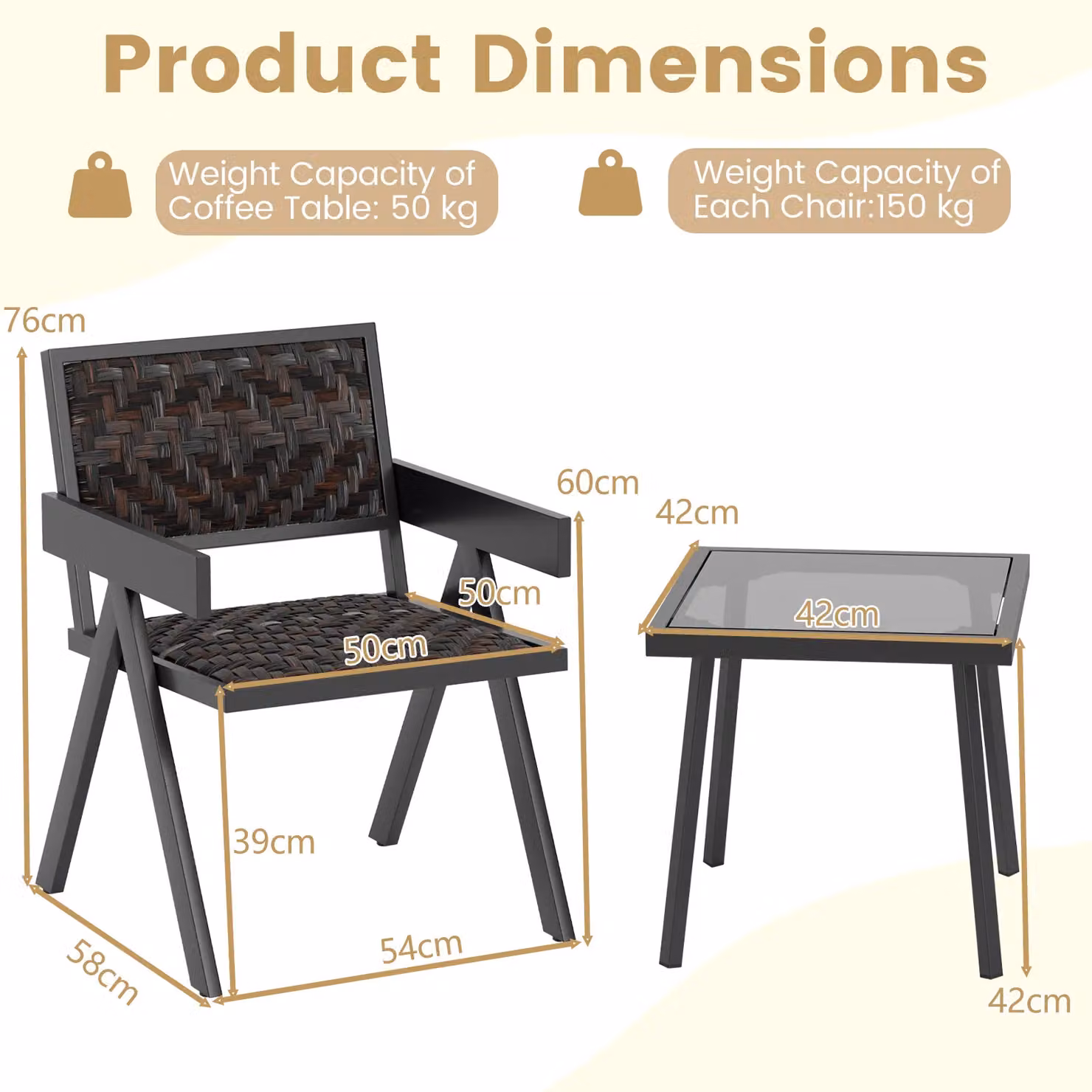 Gymax 3 Piece Brown PE Wicker Bistro Set with Table and Chairs – 2