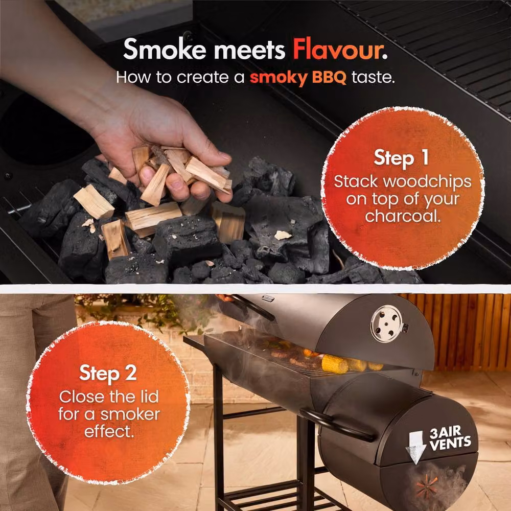 VonHaus Offset Charcoal Barrel BBQ Smoker in Black, W/D/H: 137 x 53 x 95 cm – 5