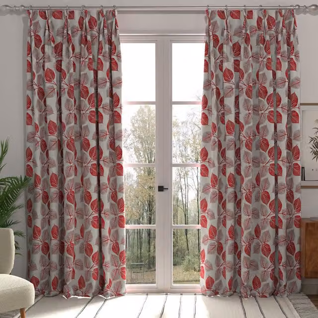 Tanomah Made to Measure Red Floral Blackout Fabric Panel Curtain with Eyelets