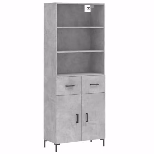 vidaXL Highboard in Concrete Grey with Internal Shelves and Drawers, W/D/H: 69.5 x 34 x 180 cm