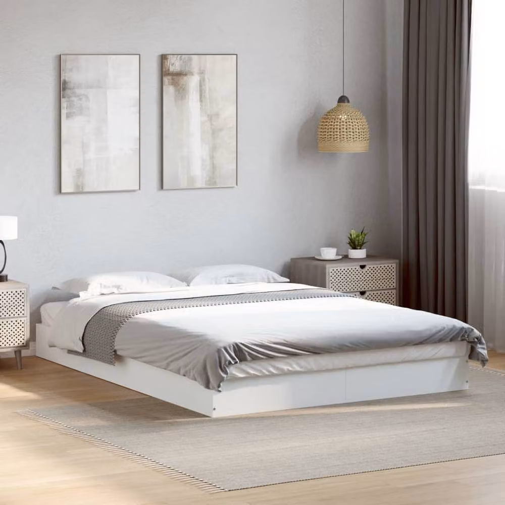 Berkfield Home Modern Bed Frame in White, Engineered Wood, W/D/H: 140 x 200 x 143 cm – 2